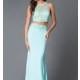 Two Piece Long Aqua Beaded Sheer Prom Dress by Dave and Johnny - Discount Evening Dresses 