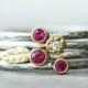 Ruby and Diamond Leaf Stacking Rings Set - Set of 4 18k Gold and Silver Stack Rings