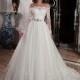 Elegant Tulle Off-the-Shoulder Neckline Ball Gown Wedding Dresses with Lace Appliques - overpinks.com