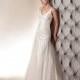 Glamorous Satin & Tulle V-neck Neckline Asymmetrical Waistline A-line Wedding Dress With Lace Appliques - overpinks.com