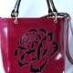 leather bag, handmade bag, women bag, cerise bag, flower bag, classical bag, rose bag, vinous bag, leather bag, top handle bag