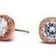 Rose Gold 1CT Round Cut Russian Lab Diamond Halo Stud Earrings