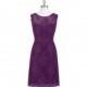 Grape Azazie Zaria - Knee Length Illusion Scoop Lace Dress - Charming Bridesmaids Store