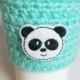 Panda Drink Sleeve, Pastel Mint Crochet Cozy, Birthday Gift for Spouse Who Drinks Coffee, Handmade With Acrylic Yarn, Made in U.S.A.