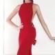 Red Beaded Halter Neck Gown by Tarik Ediz - Color Your Classy Wardrobe