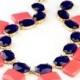 [US$26.61] Korean Fashion Elegant Alloy Square Round Crystal Chain Bib Necklace