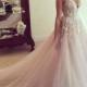 Gorgeous A-line Tulle Long Bridal Gowns,Deep V-Neck Wedding Dresseses