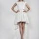 Aida Kapociute 2017 Modern Aline Bateau Cap Sleeves High Low Ivory Asymmetrical Satin Wedding Dress - Fantastic Wedding Dresses