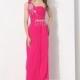 Modest Sheath-Column One Shoulder Floor Length Chiffon Fandango Pink Prom Dress COZF1302F - Top Designer Wedding Online-Shop