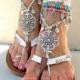 Silver Swirl Mandala WEDDING BAREFOOT Sandals Toe Anklet Wrap Sandal WHITE Crochet Sandal Garden Wedding Summer Vacation Foot Jewelry GPyoga