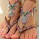 For Sara. SUNFLOWER BAREFOOT Sandals Hippie FESTIVAL Wrap Sandal Toe Thongs Bare Feet Statement Foot Accessory Crochet Foot Jewelry GPyoga