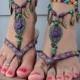 Woodland FAIRY BAREFOOT Sandals Purple Forest Green Tribal ANKLETS Gypsy Sandal Garden Wedding Toe Ankle Bracelet Nature Jewelry GPyoga