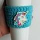 Unicorn Travel Mug Sleeve, Crochet Slip on Cup Cover, Administrator, Girl boss, Summer Birthday Gift For Wife Who Likes Coffee, Cozie