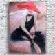 woman in red art hat painting canvas art OOAK oil painting  black dress romantic decor gift/idea/for/him boss gift office decor wall й10