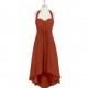 Rust Azazie Annabel - Asymmetrical Chiffon Back Zip Halter Dress - Charming Bridesmaids Store