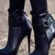 Black Patchwork Buckle Extreme High Heel Ankle Boots