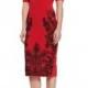 Andrew Gn Embroidered-Skirt Sheath Dress, Red