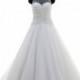 Chic A-Line Illusion Court Train Organza Ivory Sleeveless Wedding Dress Beading LD3219 - Top Designer Wedding Online-Shop