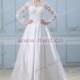 A-line V-neck Long Sleeve Satin White Wedding Dress With Lace BUKCH179 In Canada Wedding Dress Prices - dressosity.com