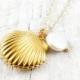 Shell Locket Necklace Gold Shell Necklace Ocean Nautical Pendant Pearl Summer Wedding Beach Mermaid