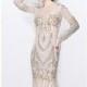 Nude Long Sleeved Beaded Gown by Primavera Couture - Color Your Classy Wardrobe