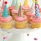 12 mini party hat cupcake toppers - brights