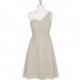 Taupe Azazie Brynn - Back Zip One Shoulder Knee Length Chiffon Dress - Charming Bridesmaids Store