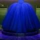 Fully Crystal Beaded Bodice Corset Royal Blue Wedding Dresses Ball Gowns - Royal Blue / 4