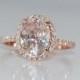 3.5ct Oval Champagne Peach Sapphire Diamond Ring 14k Rose Gold Engagement Ring