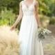 Style D2292 by Essense of Australia - Ivory  White Chiffon  Crepe  Lace Low Back Floor Plunge  Straps  V-Neck Wedding Dresses - Bridesmaid Dress Online Shop