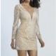 Ivory Appliqued Long Sleeved Mini Dress by Dave and Johnny - Color Your Classy Wardrobe