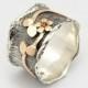 Garnet flower ring, Garnet Wave Ring, gift for her, Flower design ring, Wide floral Ring, flower ring, Leaf band ring, SIlver gold ring