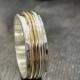 Multi-Band Spin Ring, Silver worry ring, Narrow spinner ring, Silver Fidget Ring, Silver and Gold Anxiety Ring, Meditation Ring, gift