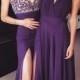 Fashion V-neck Prom Dress,Applique Purple Split Prom Dresses For Party(the Right One)
