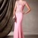 Charming Tulle & Stretch Charmeuse Bateau Neckline Sheath Evening Dresses With Beaded Lace Appliques - overpinks.com