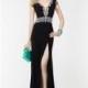 Black Multi Alyce Paris 6522 - Cap Sleeves Crystals High Slit Jersey Knit Dress - Customize Your Prom Dress