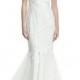 Sweetheart-Neck Floral-Embroidered Mermaid Gown, White