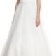 Embroidered-Bodice Sleeveless Tulle Gown, White
