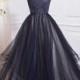 Black Off Shoulder Tulle Long Prom Dress, Black Evening Dress