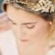 Gilded Gold Leaves Triple Headband, Gold Metal Hair Vine, Silver Headpiece, Garden Bridal Tiara, Bridal Headpiece, Grecian Beaded Crown