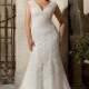 V-Neck Plus Size Lace Mermaid Sweep Length Wedding Dress With Button - dressosity.com