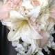 Cascading Bride's Bouquet With Blush Pink Calla Lilies And Hydrangeas, Creamy Roses, Wisteria And Tiger Lilies