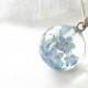 Real Forget-me-not Flowers Necklace - Blue Forget Me Not In Globe Ball Resin - Myosotis Sylvatica