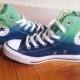 New Pair! Emerald Green Navy Blue Ombre Converse, Dip Dye Sneakers, All Stars, Chucks, Uk 5 (eu 37,5, Us Wo 7)