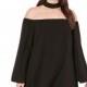 Word shoulder Chiffon dress long-sleeved 2017 summer Plus Size women's clothing loose black jumpsuit short skirt - Bonny YZOZO Boutique Store
