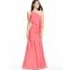 Watermelon Azazie Nadia - Side Zip One Shoulder Chiffon Floor Length Dress - Charming Bridesmaids Store