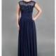 High Quality Beaded illusion Lace Cap Formal Navy Evening Dress, Prom Dress - Hand-made Beautiful Dresses