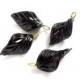 4 Black Glass Leaf Drop Beads With Embedded Loop - 25-25