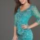 Classical Allure Green Jovani Sheer Cocktail Dress With Multicolor Beads 77501 New Arrival - Bonny Evening Dresses Online 