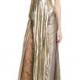 One-Shoulder Grecian Gown w/ Floral Appliqu&#233;, Gold